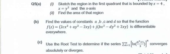 Q 5 ( a ) ( i ) Sketch the region in the first