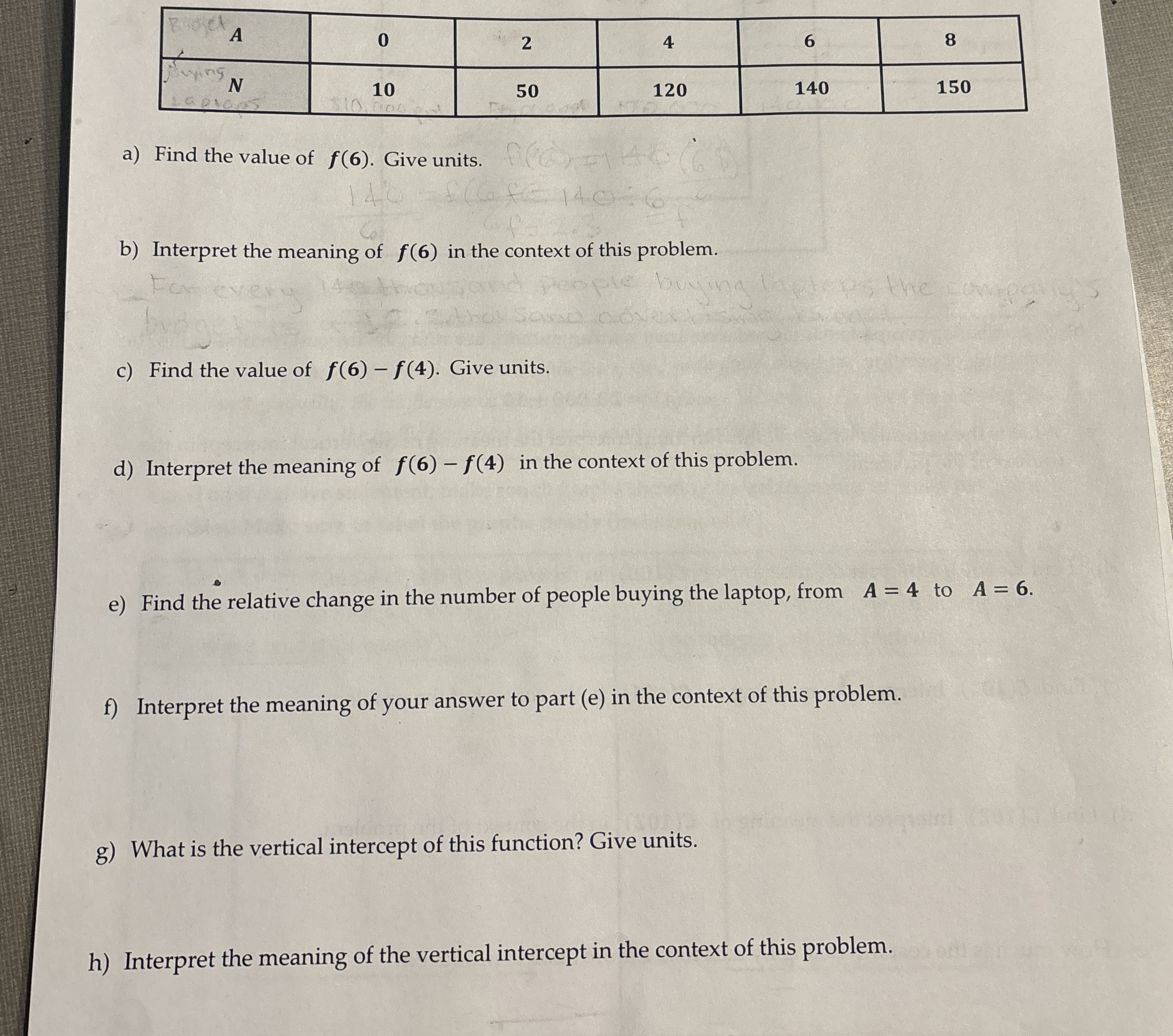 a ) Find the value of f ( 6 ) . Give units. b )