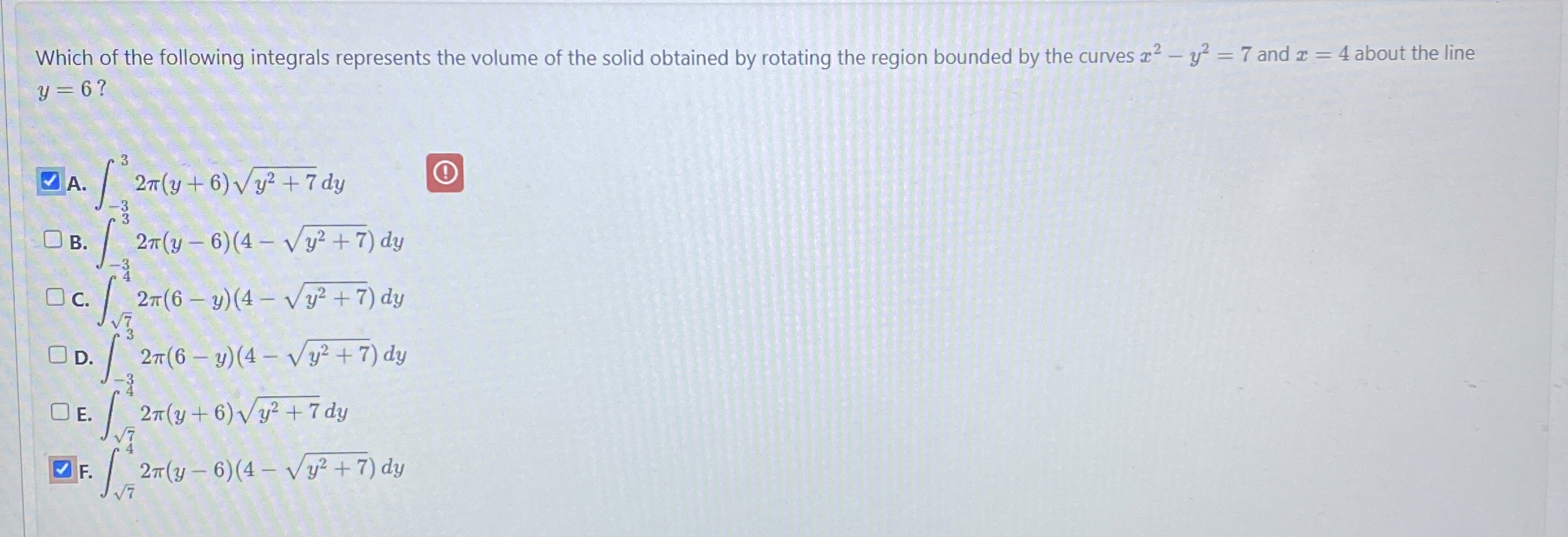 Which of the following integrals represents the