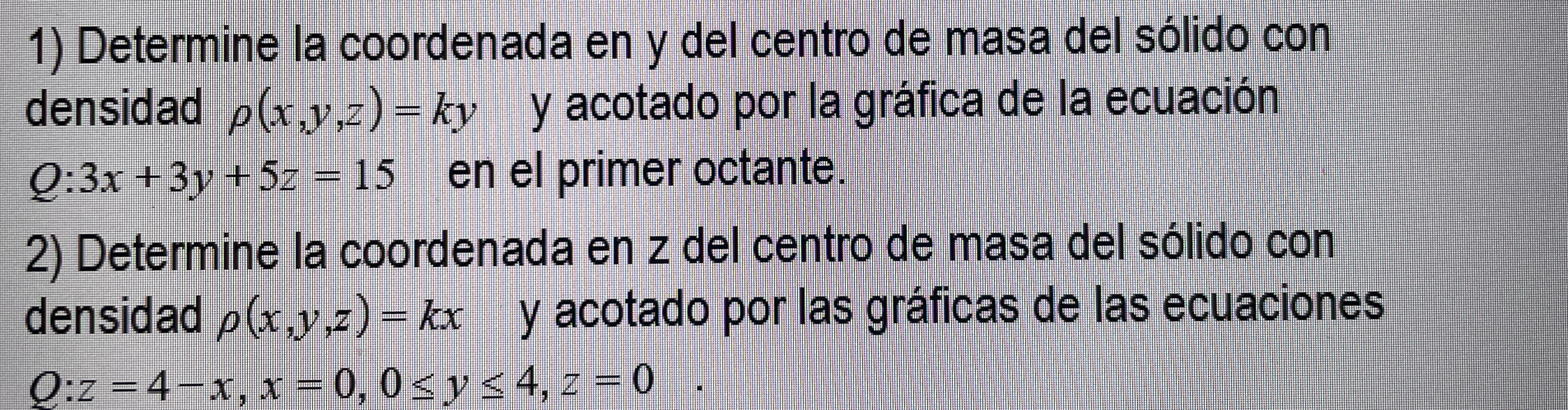 Determine la coordenada en y del centro de masa