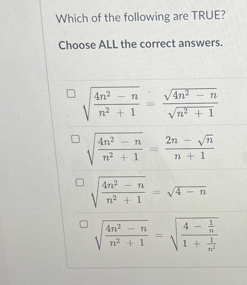 Which of the following are TRUE? Choose ALL the