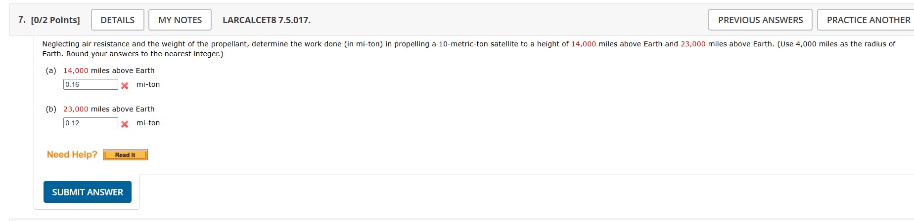Earth. Round your answers to the nearest integer.
