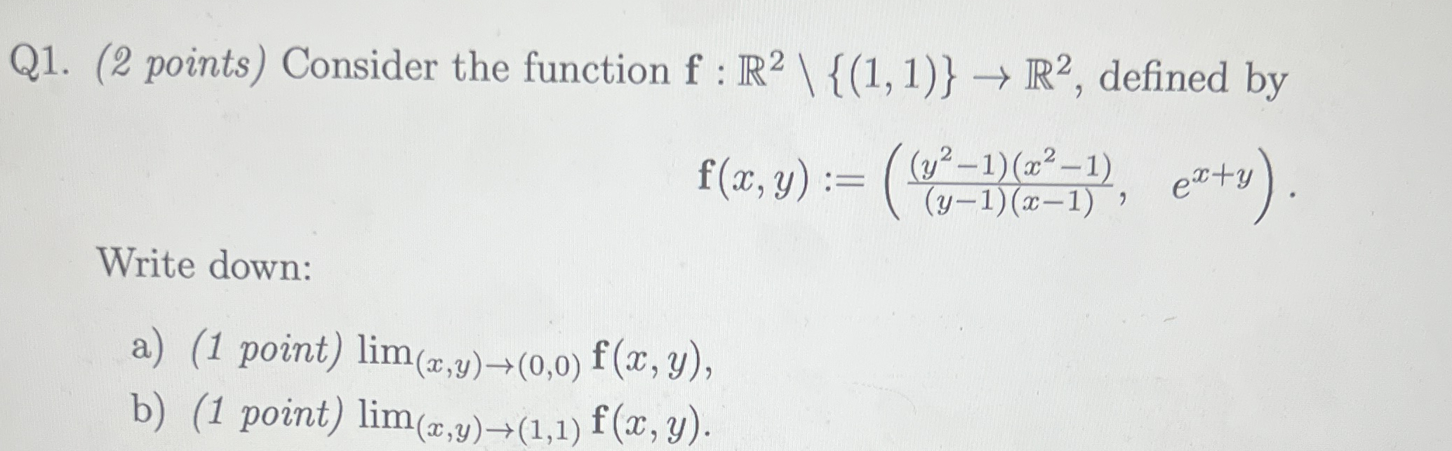 Q 1 . ( 2 points ) Consider the function f : R 2