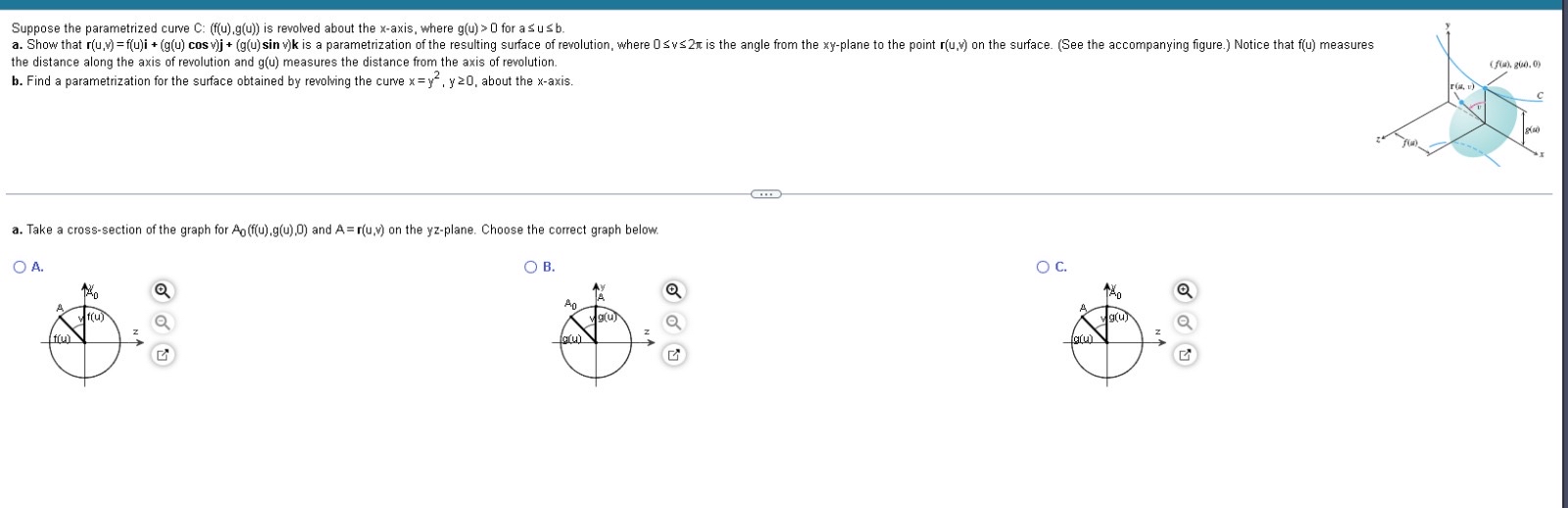 Suppose the parametrized curve C : ( f ( u ) , g