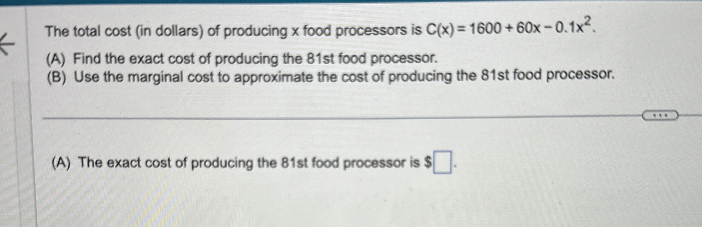 The total cost ( in dollars ) of producing x food