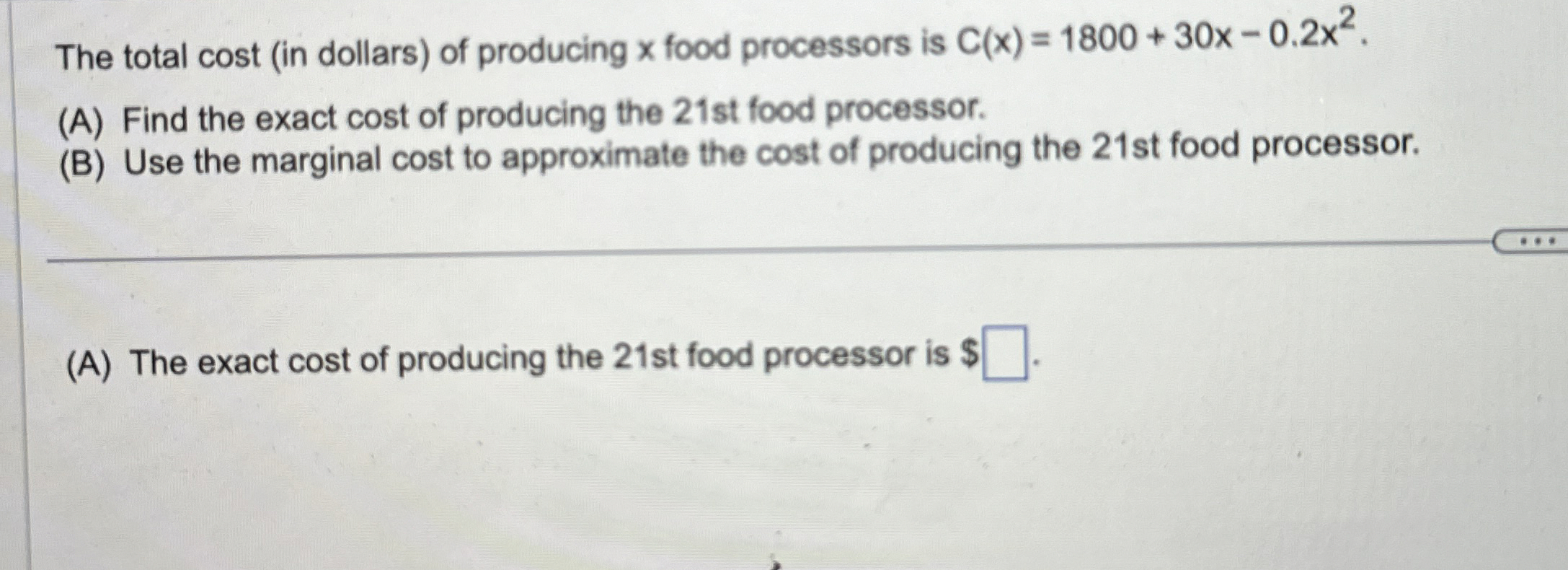 The total cost ( in dollars ) of producing x food
