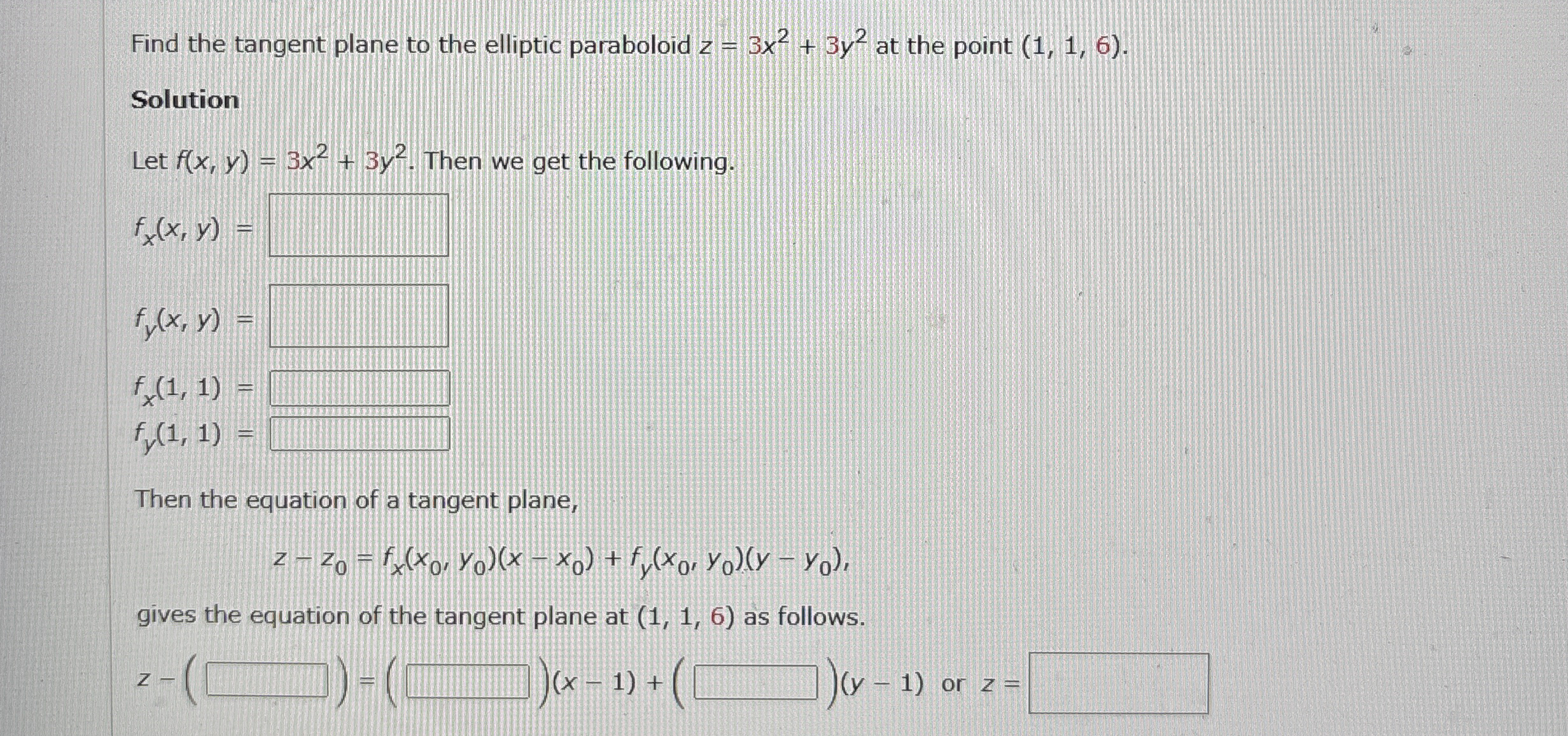 Find the tangent plane to the elliptic paraboloid