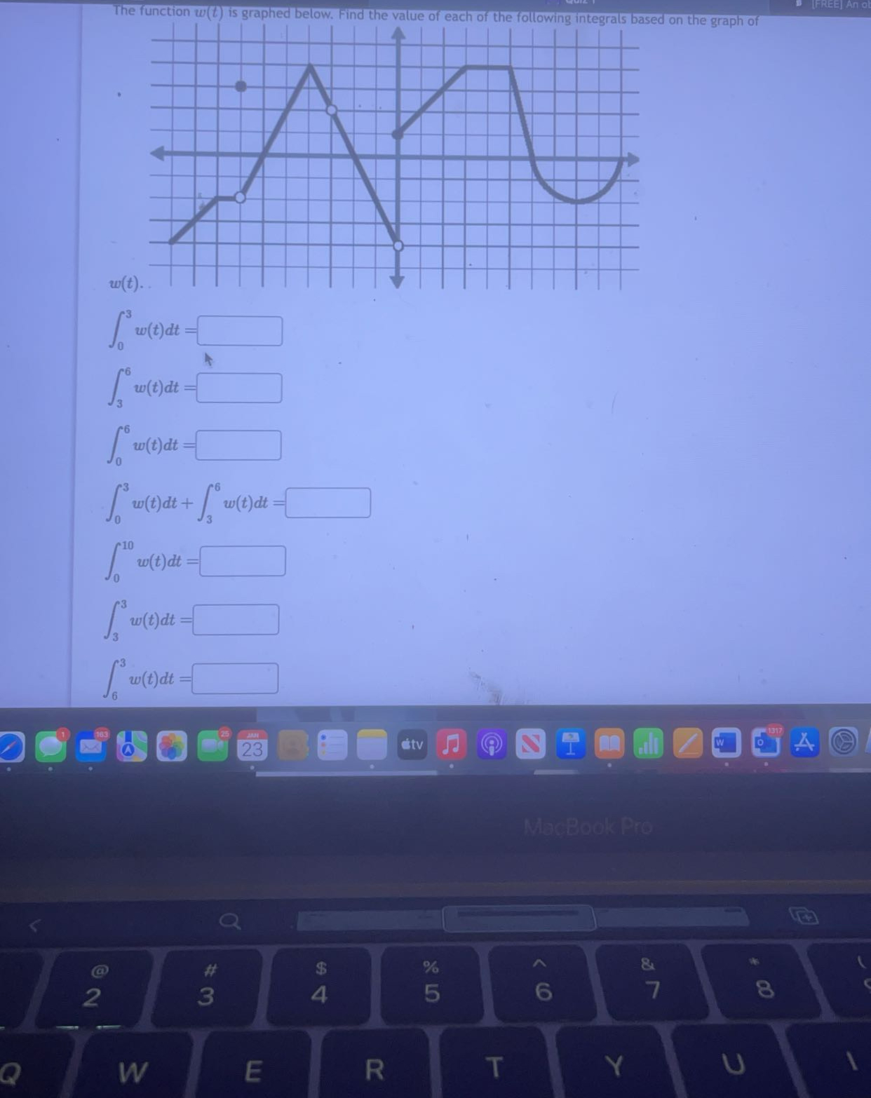 The function w ( t ) is graphed below. Find the