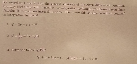 For exercises 1 and 2 , find the general