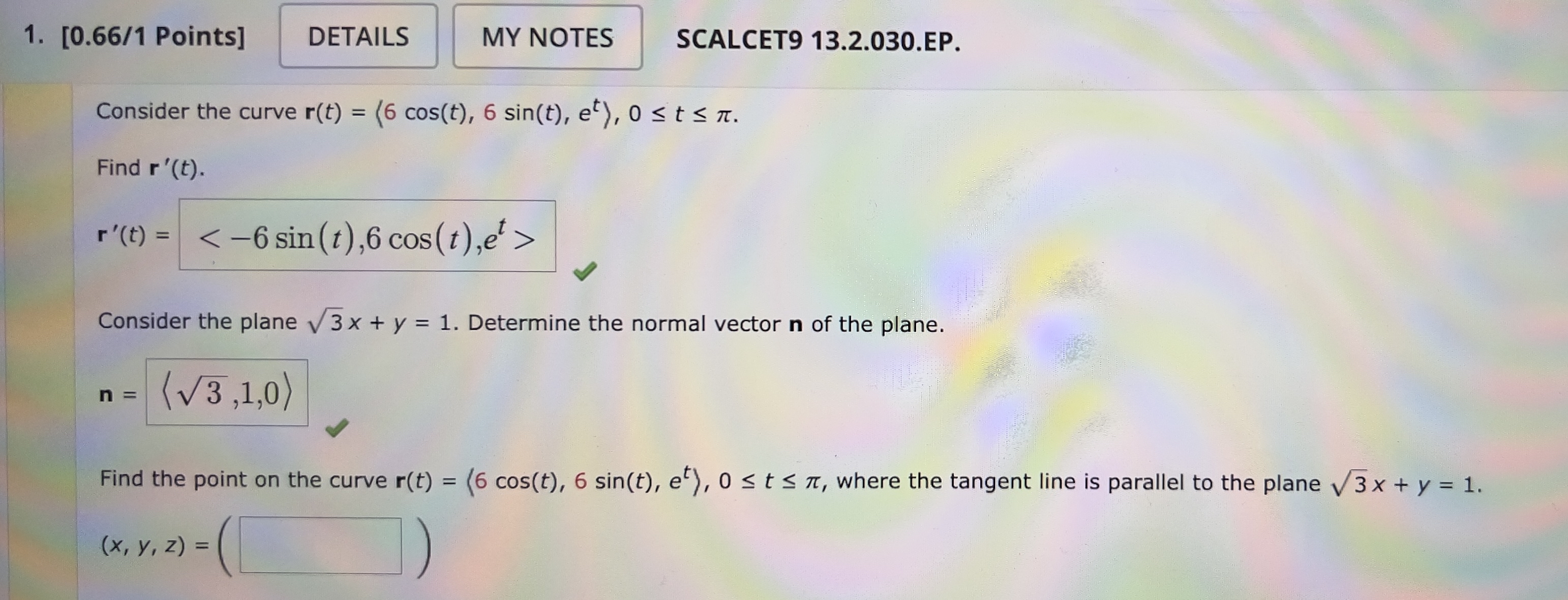 [ 0 . 6 6 / 1 Points ] SCALCET 9 1 3 . 2 . 0 3 0