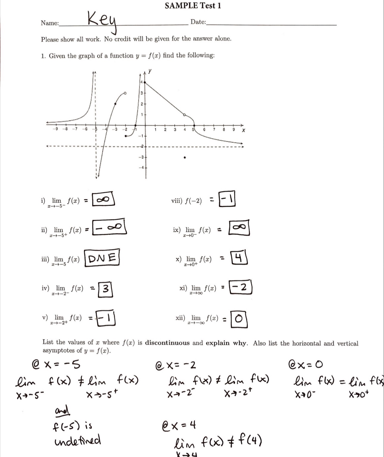 SAMPLE Test 1 Name: q , Date: q , Please show all