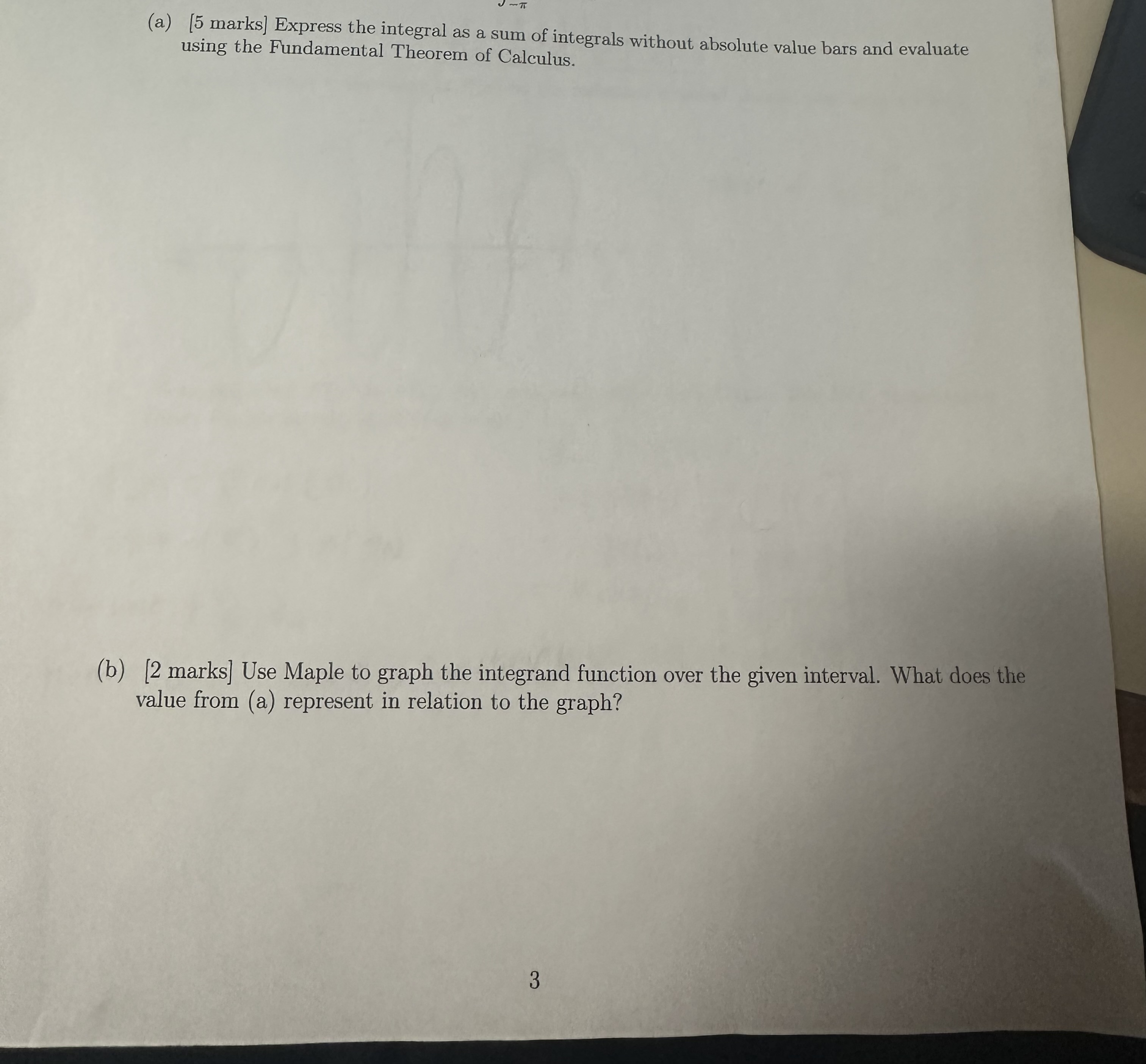( a ) [ 5 marks ] Express the integral as a sum
