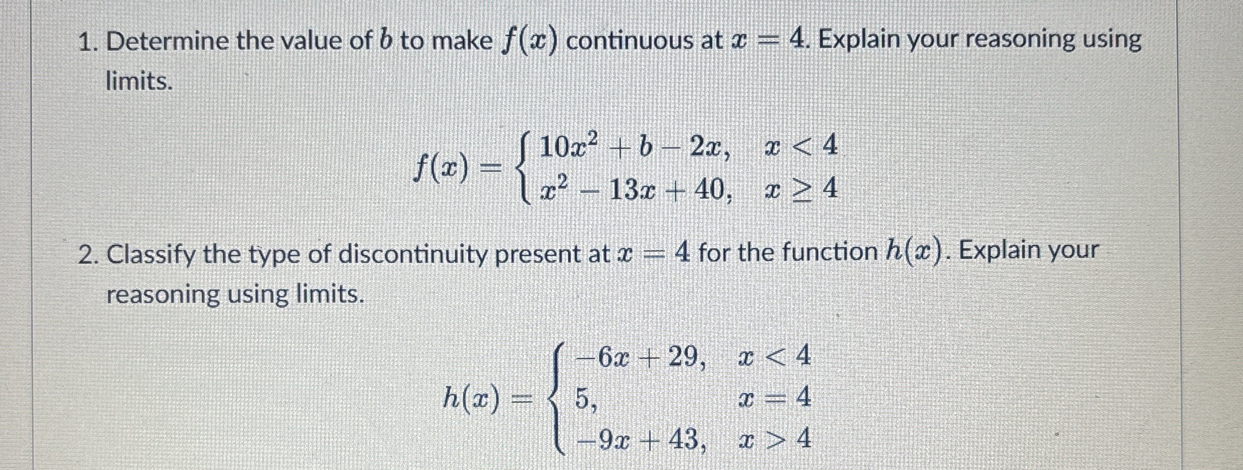 Determine the value of b to make f ( x )