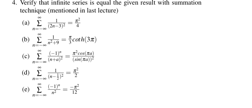 Verify that infinite series is equal the given