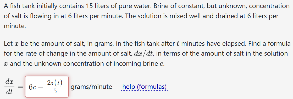 A fish tank initially contains 1 5 liters of pure