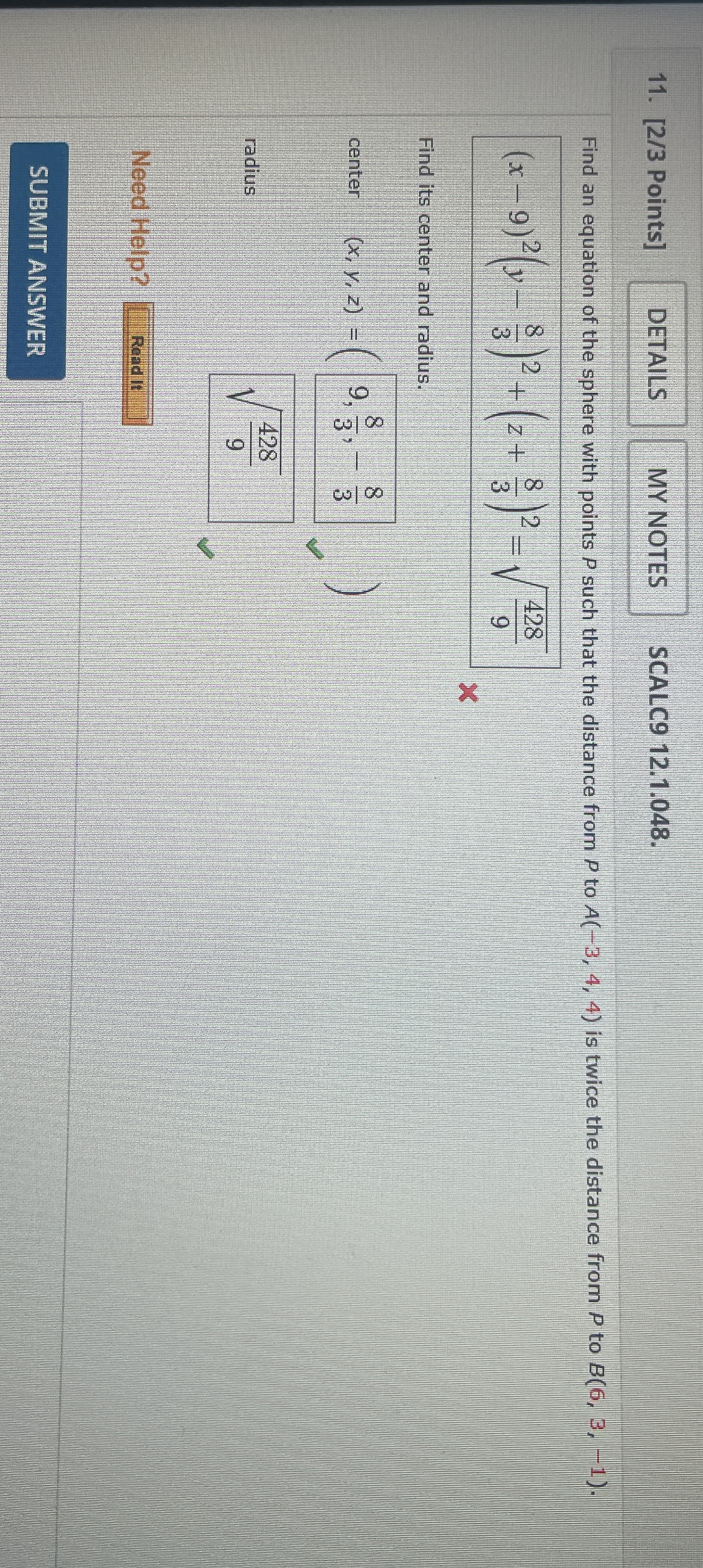 [ 2 / 3 Points ] MY NOTES SCALC 9 1 2 . 1 . 0 4 8