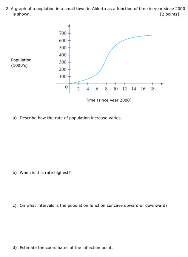 2 . A graph of a poplution in a small town in