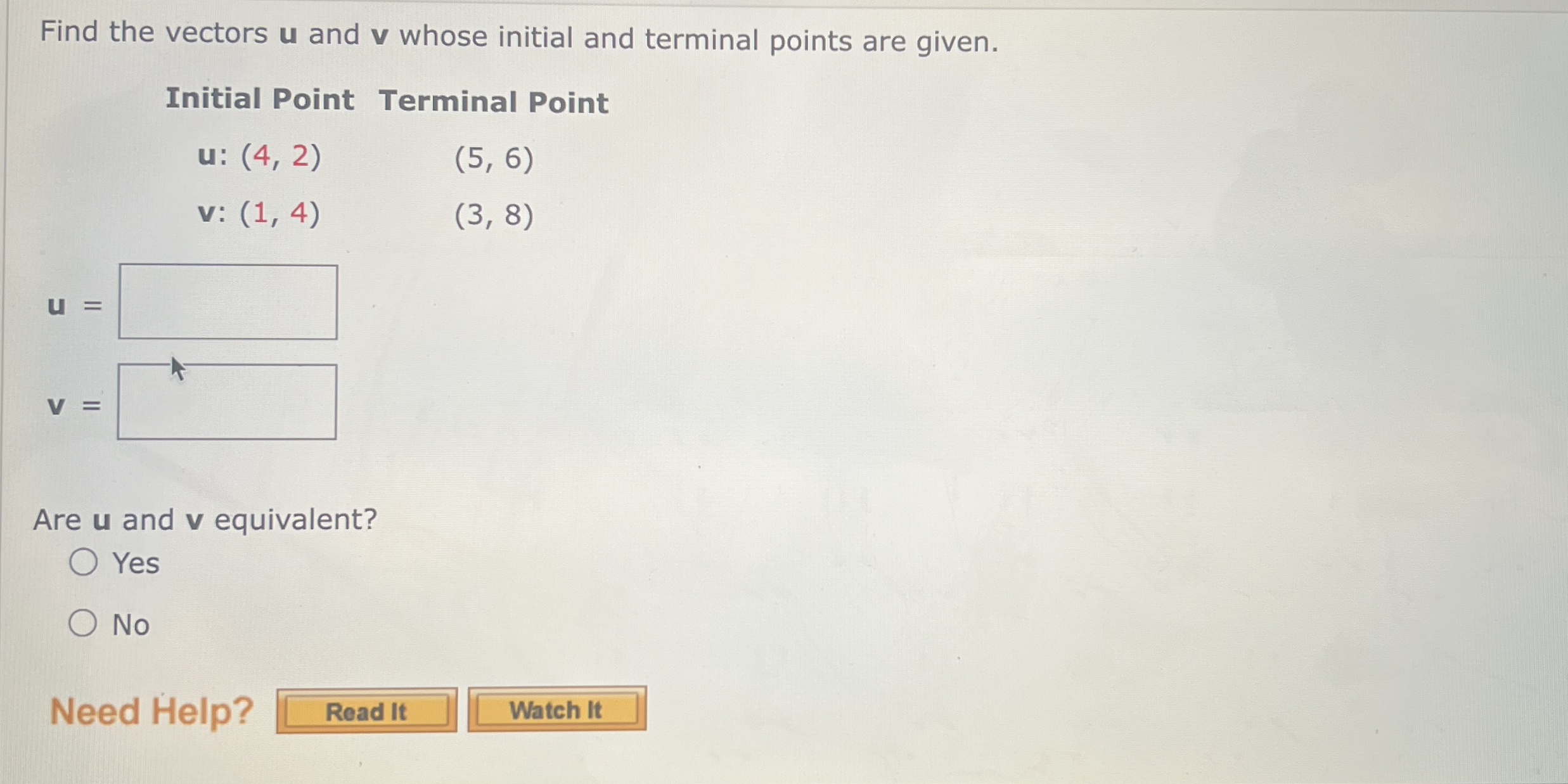 Find the vectors u and v whose initial and