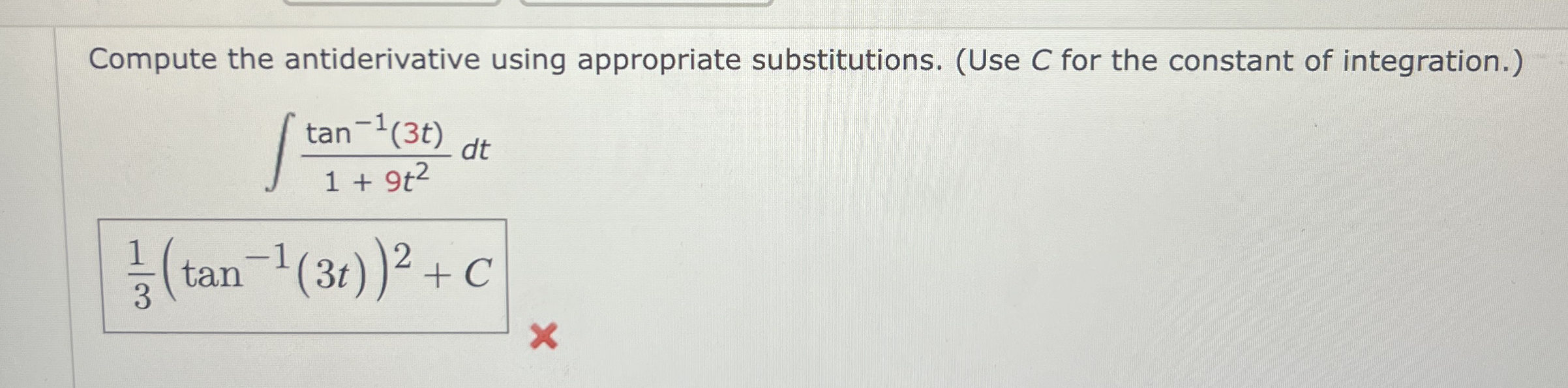 Compute the antiderivative using appropriate
