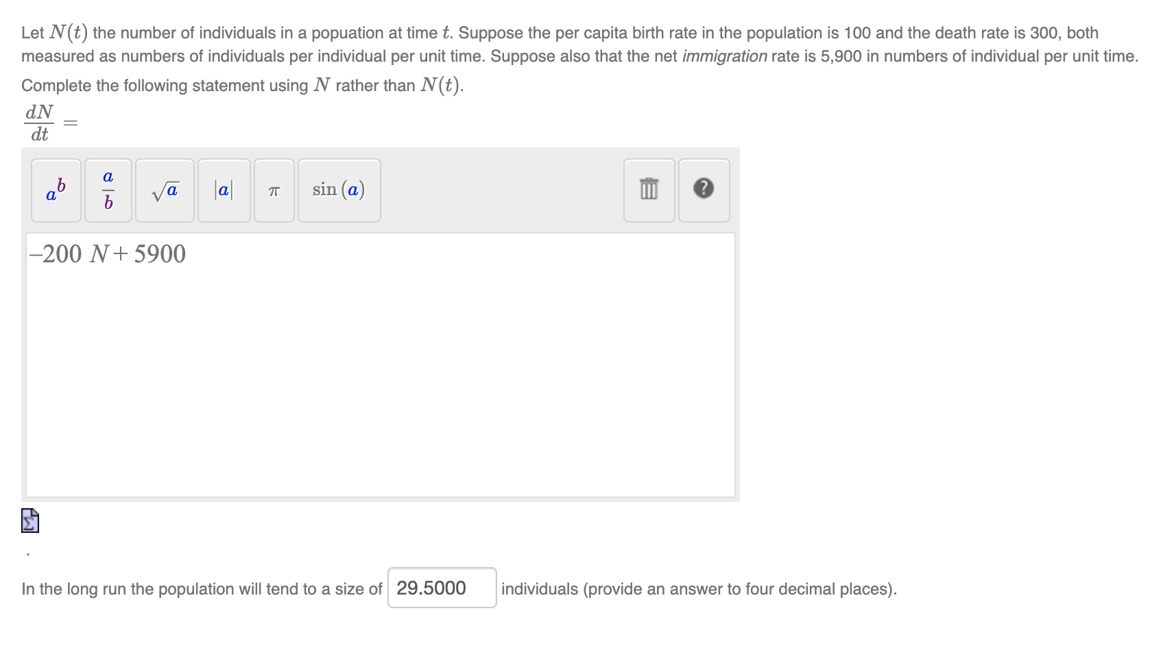 Let N ( t ) the number of individuals in a