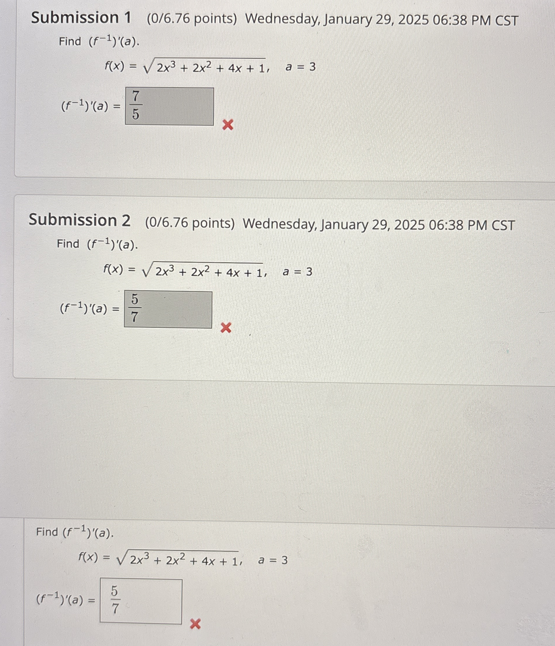 Submission 1 ( 0 / 6 . 7 6 points ) Wednesday,