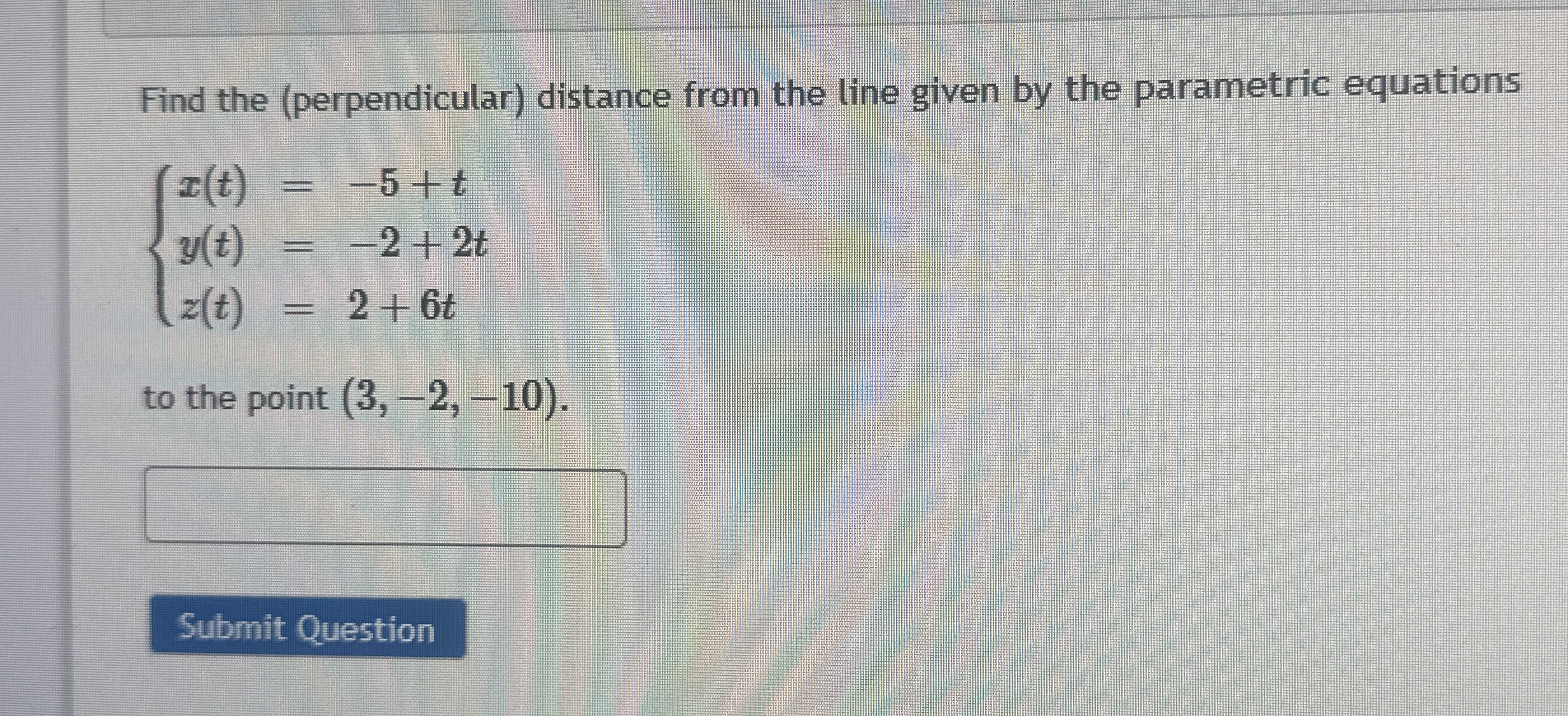 Find the ( perpendicular ) distance from the line