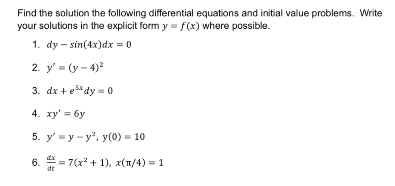 Find the solution the following differential