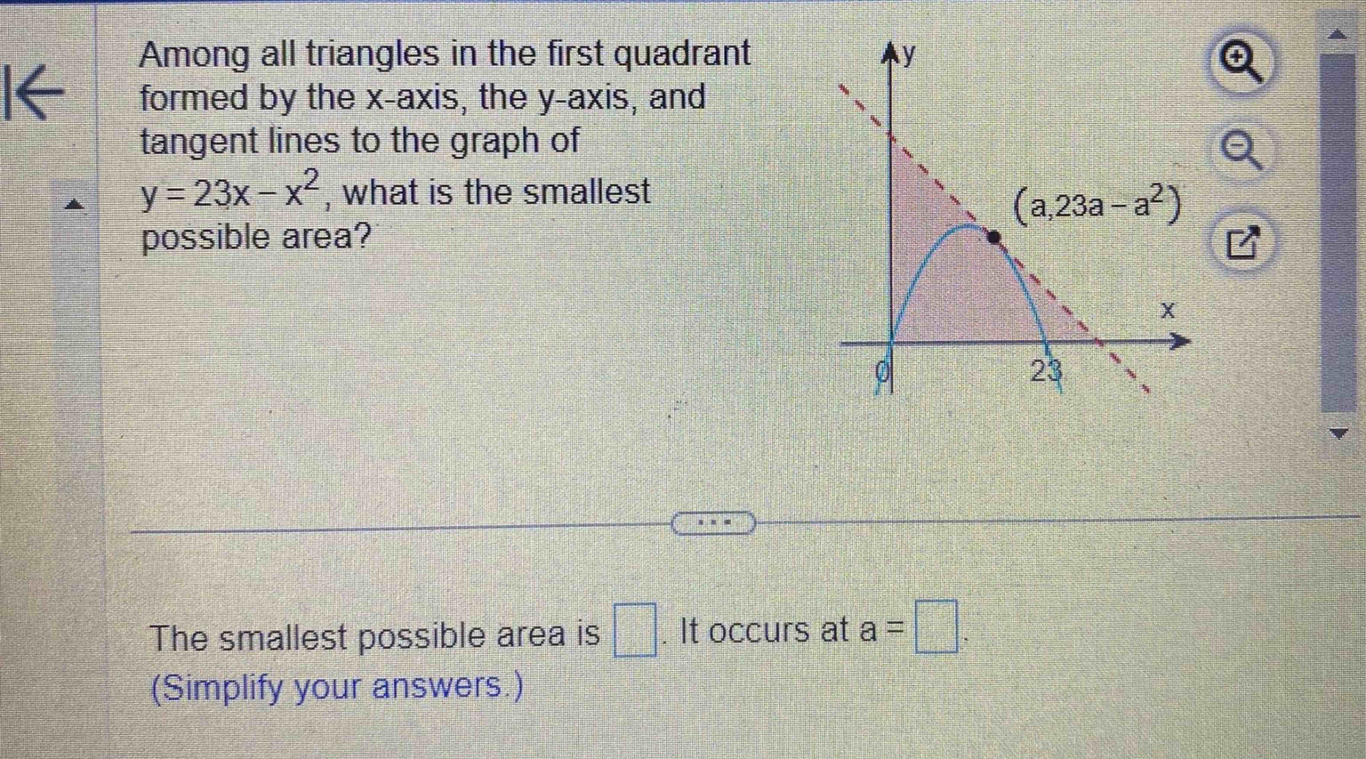 Among all triangles in the first quadrant formed