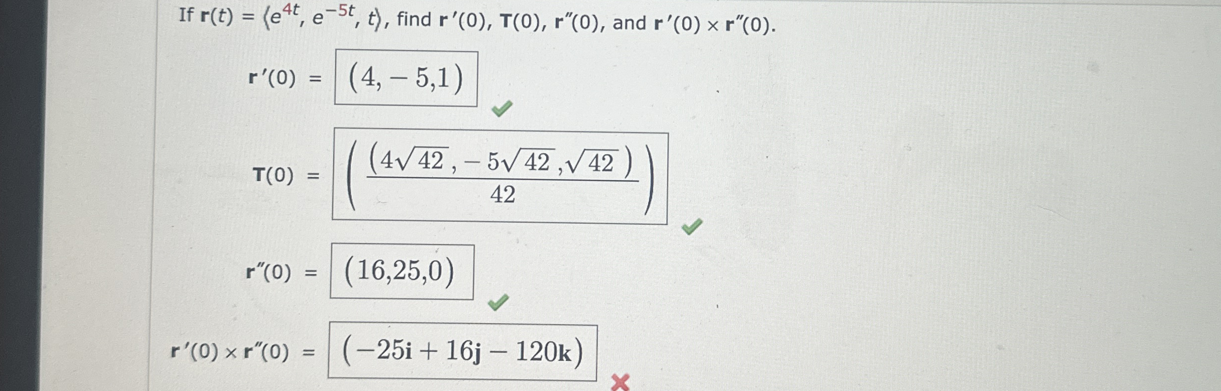 If r ( t ) = ( : e 4 t , e - 5 t , t : ) , find r