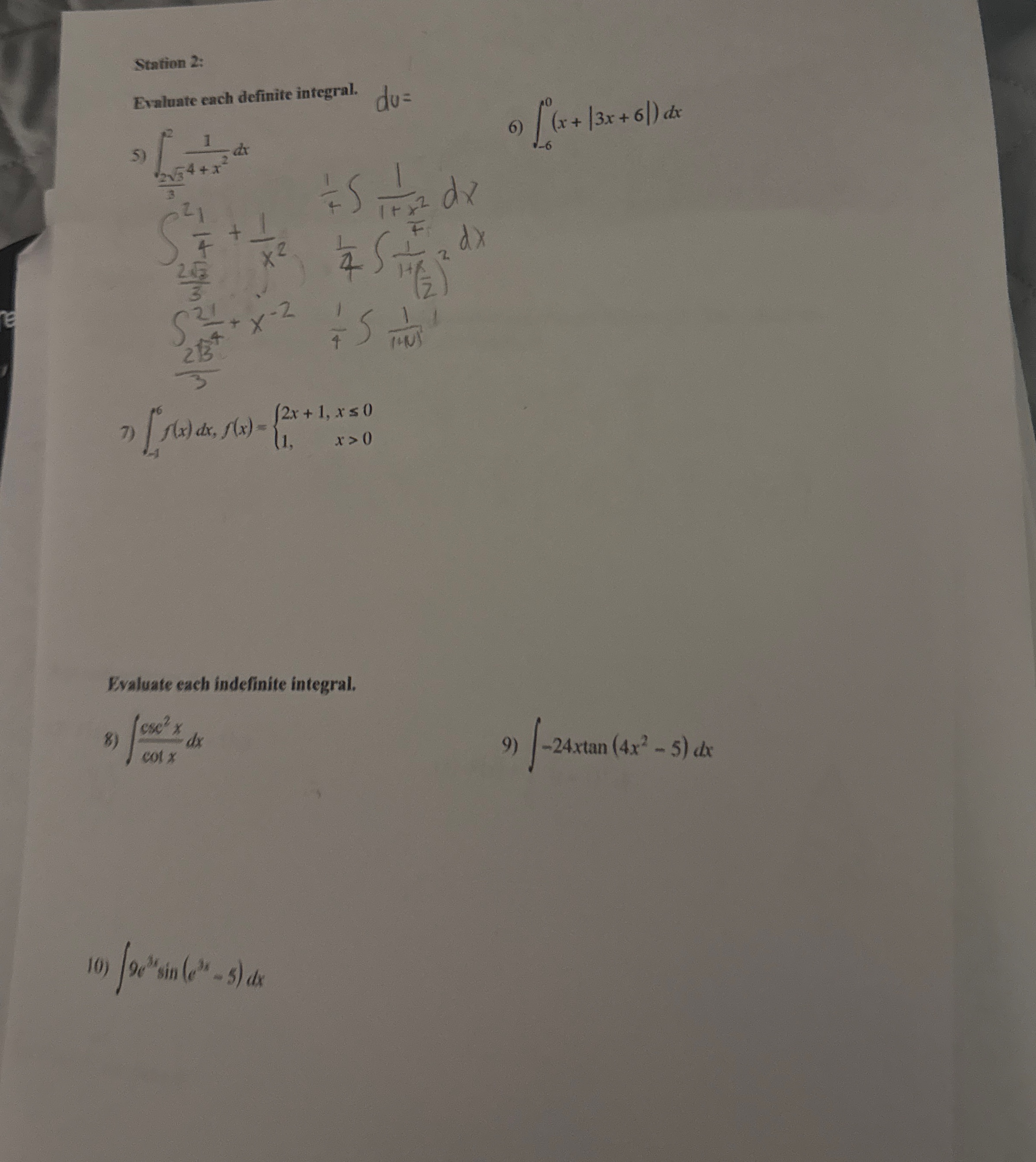 Station 2 : Evaluate each definite integral. d u