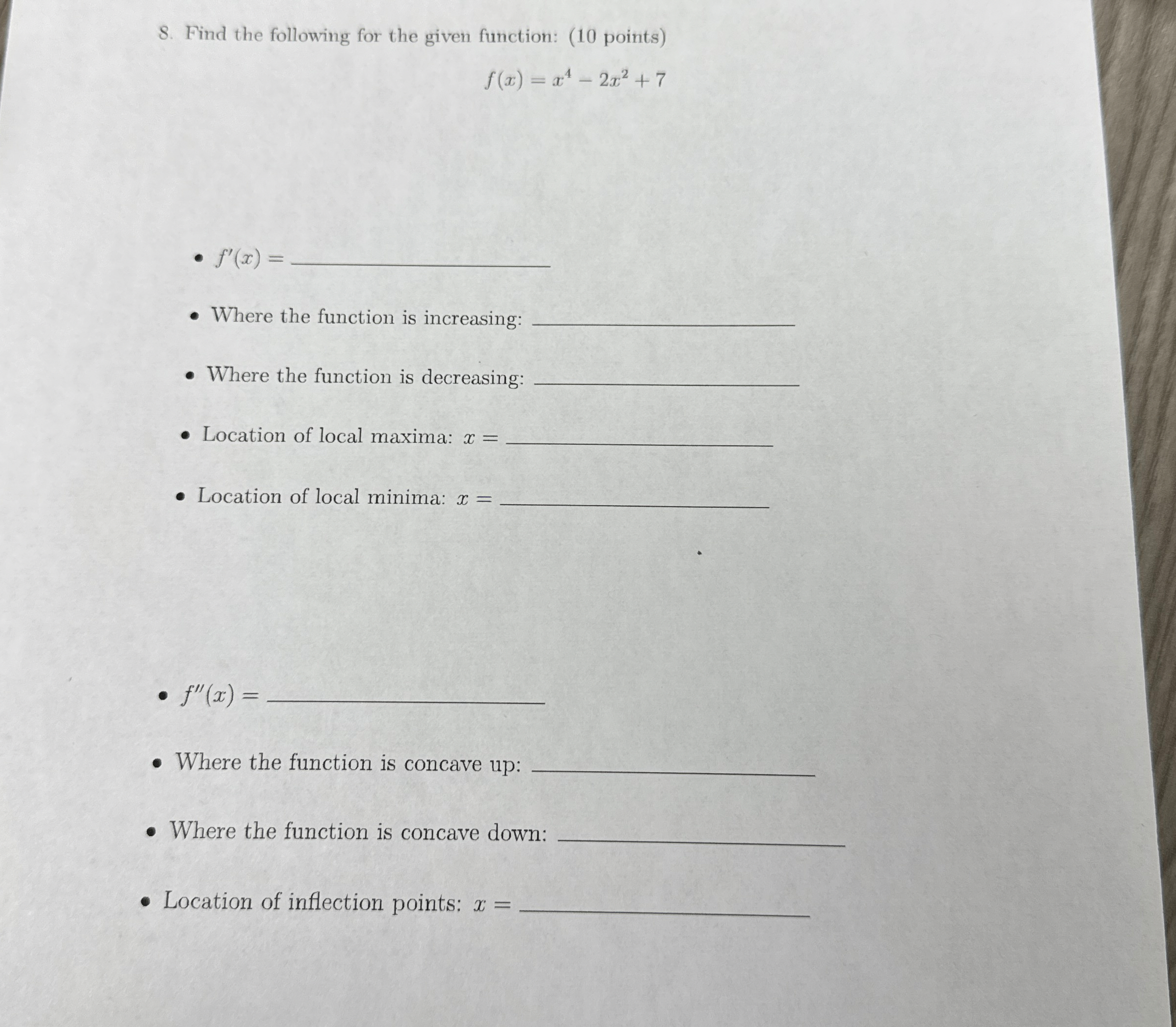 Find the following for the given function: ( 1 0