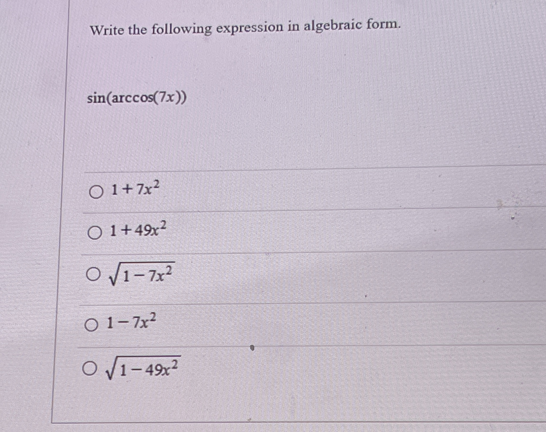 Write the following expression in algebraic form.