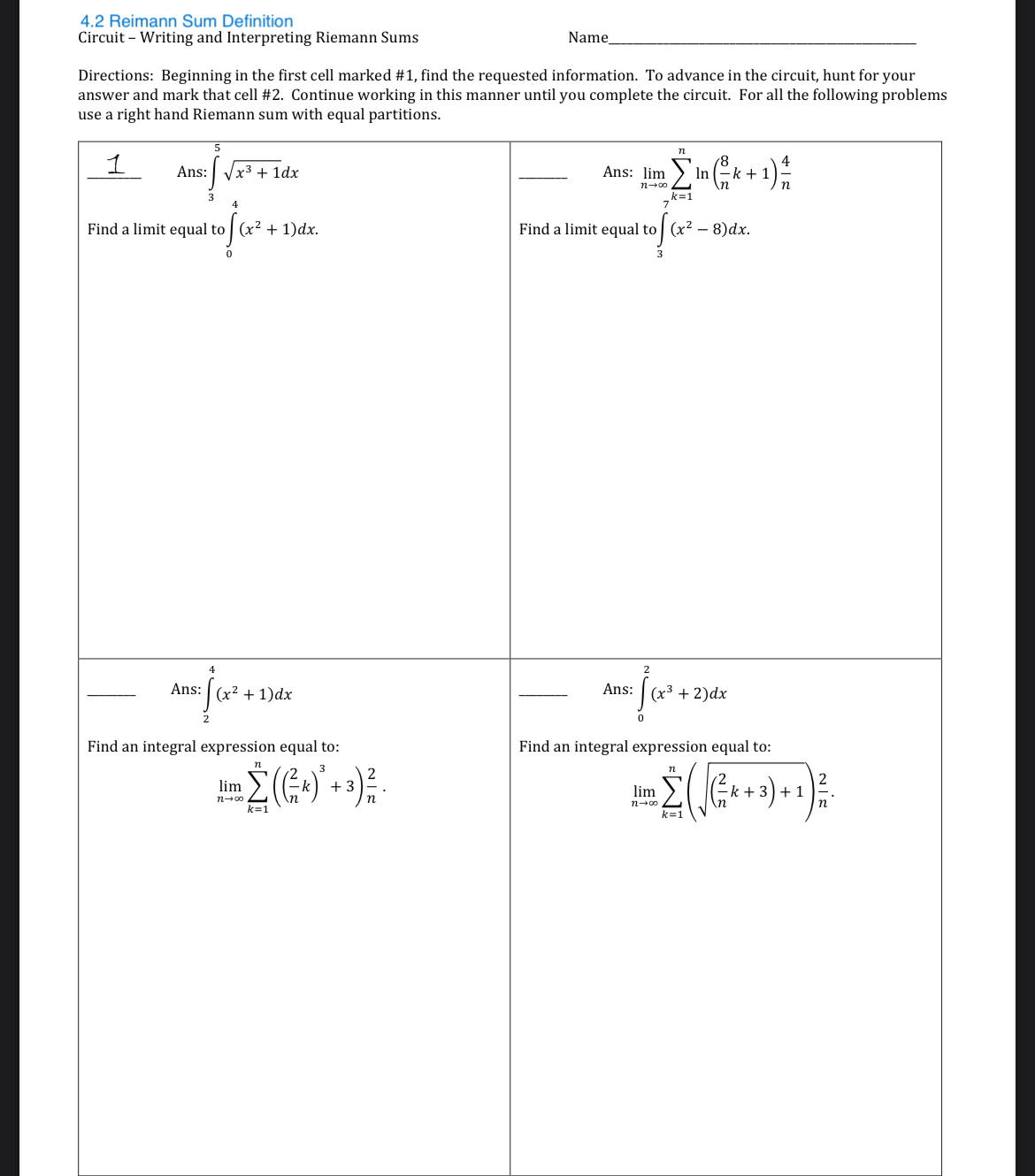 PLEASE HURRY!!! 1 - 4 4 . 2 Reimann Sum
