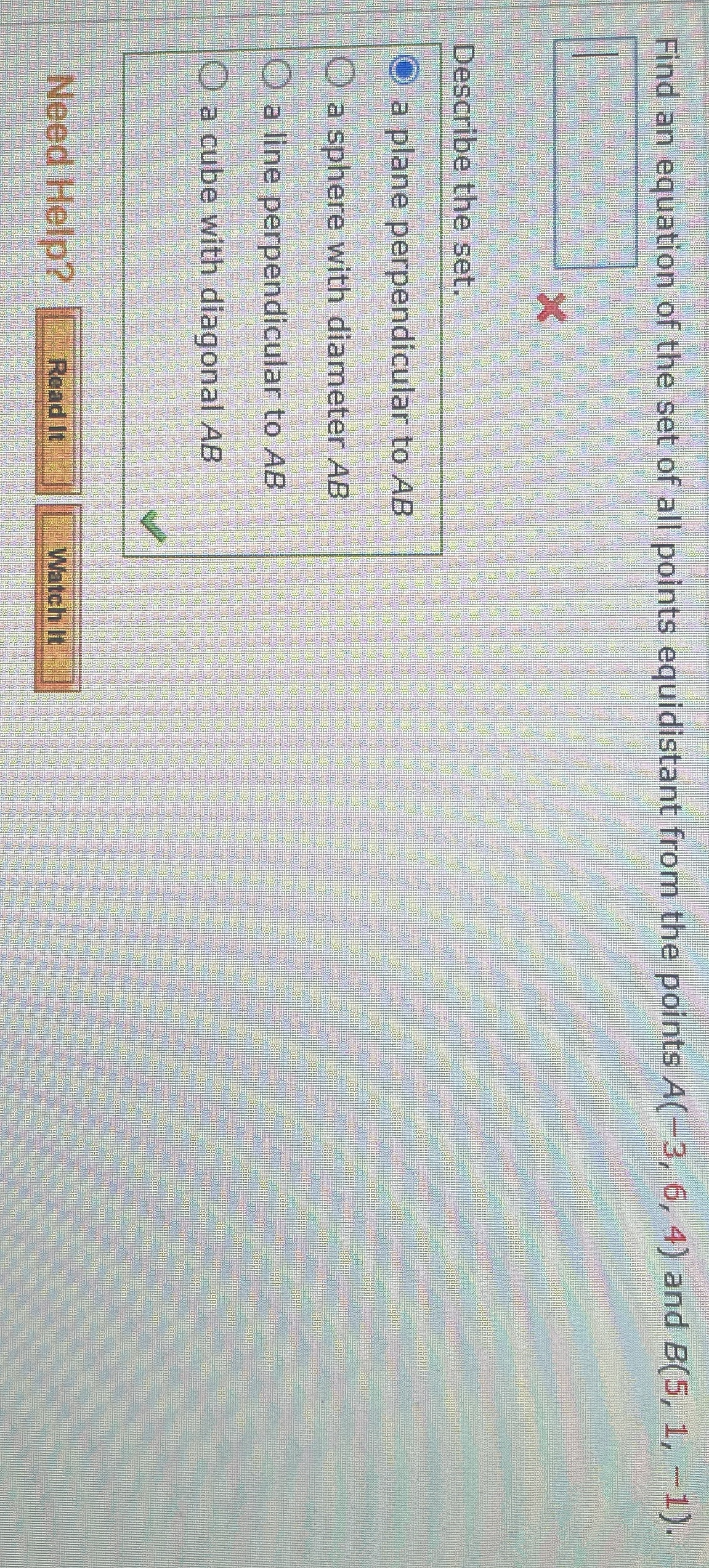 Find an equation of the set of all points