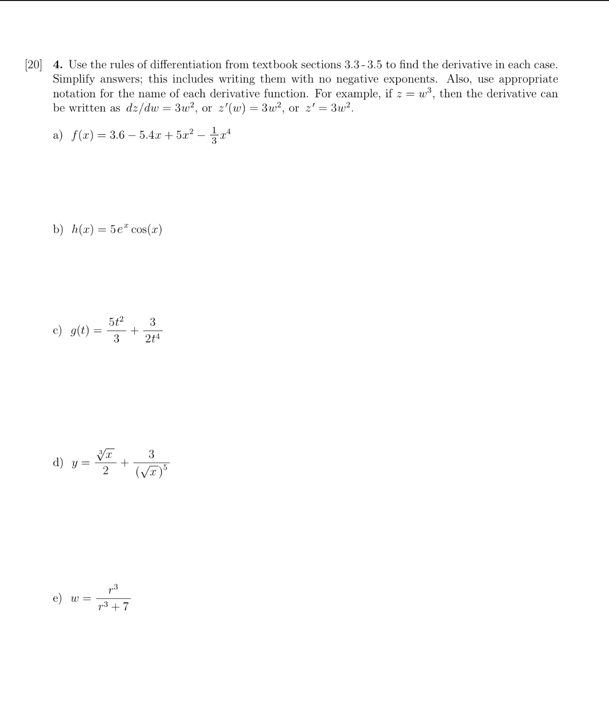 [ 2 0 ] 4 . Use the rules of differentiation from