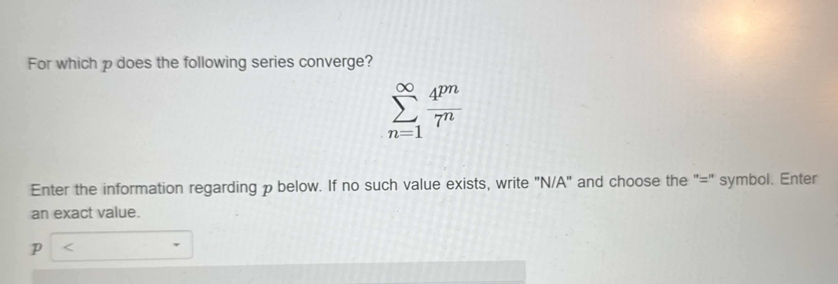 For which p does the following series converge? n
