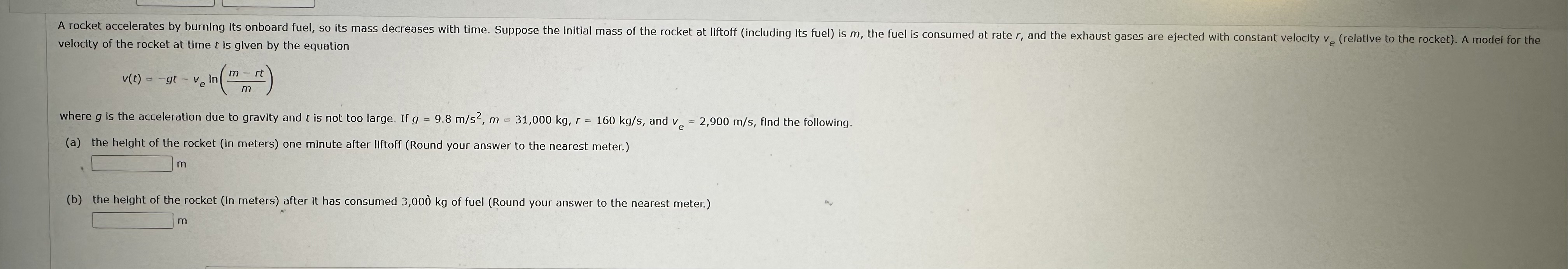 velocity of the rocket at time t is given by the