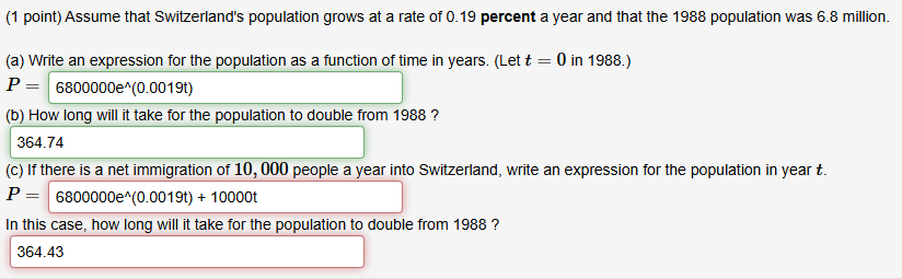 ( 1 point ) Assume that Switzerland's population