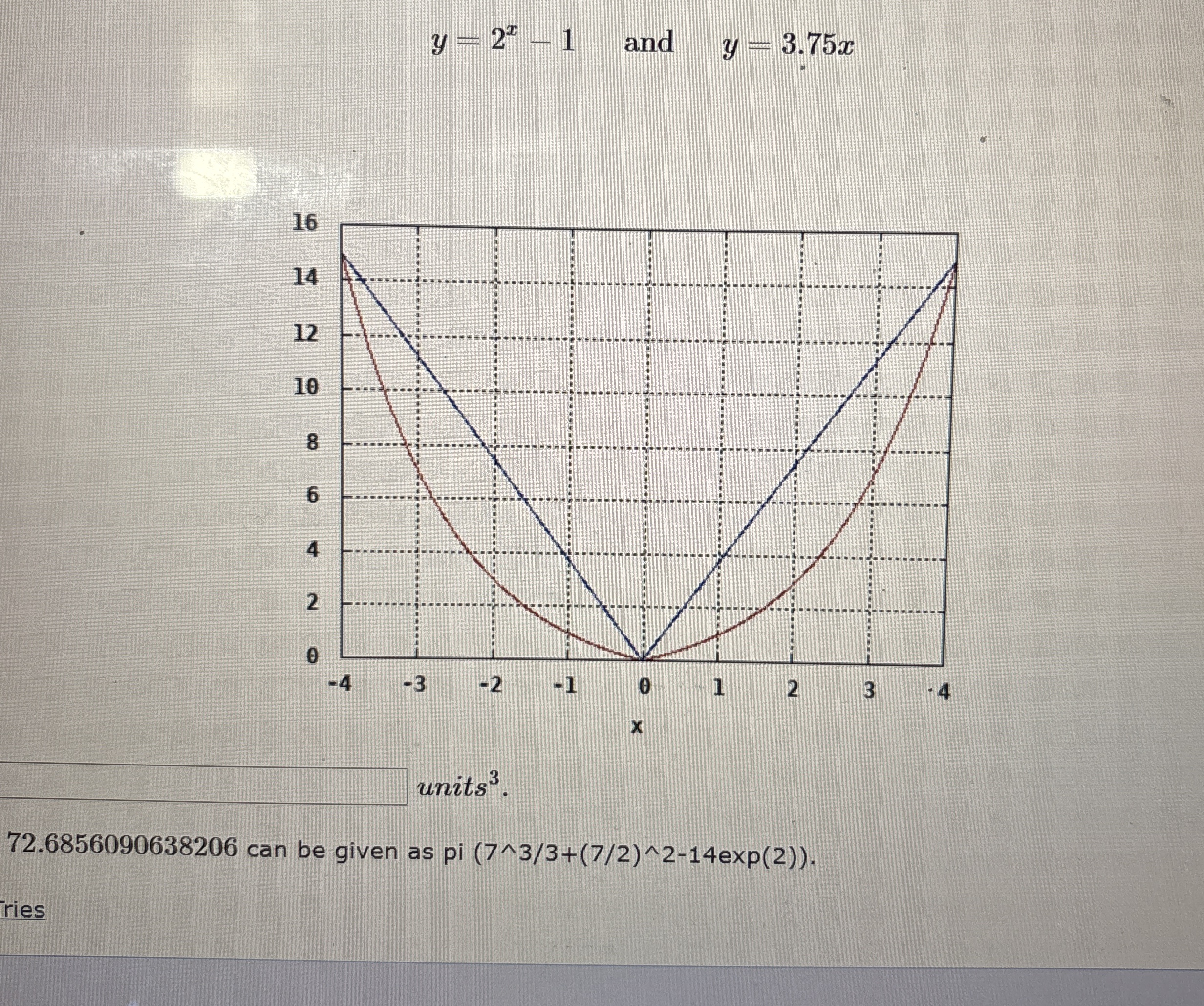 y = 2 x - 1 , and , y = 3 . 7 5 x units ? 3 . 7 2