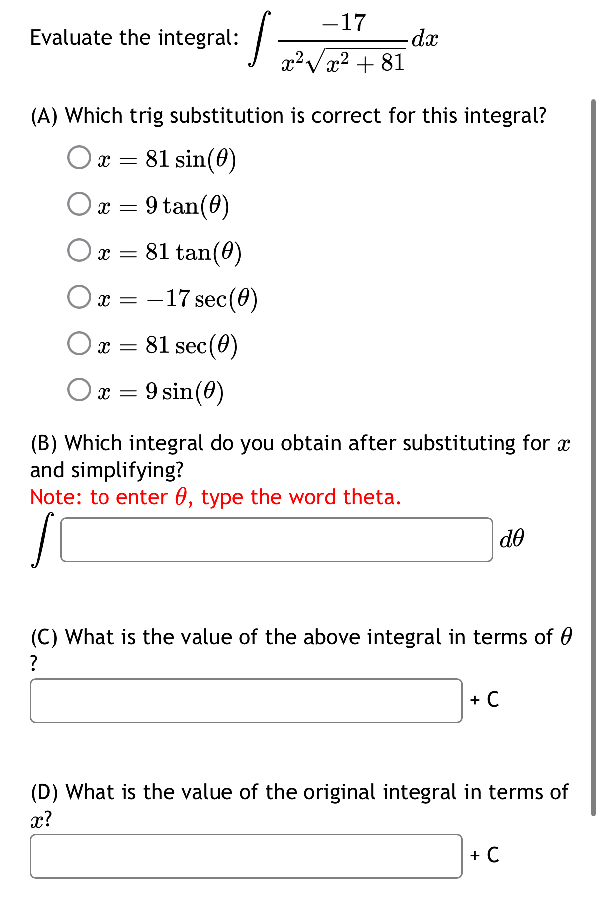Evaluate the integral: - 1 7 x 2 x 2 + 8 1 2 d x