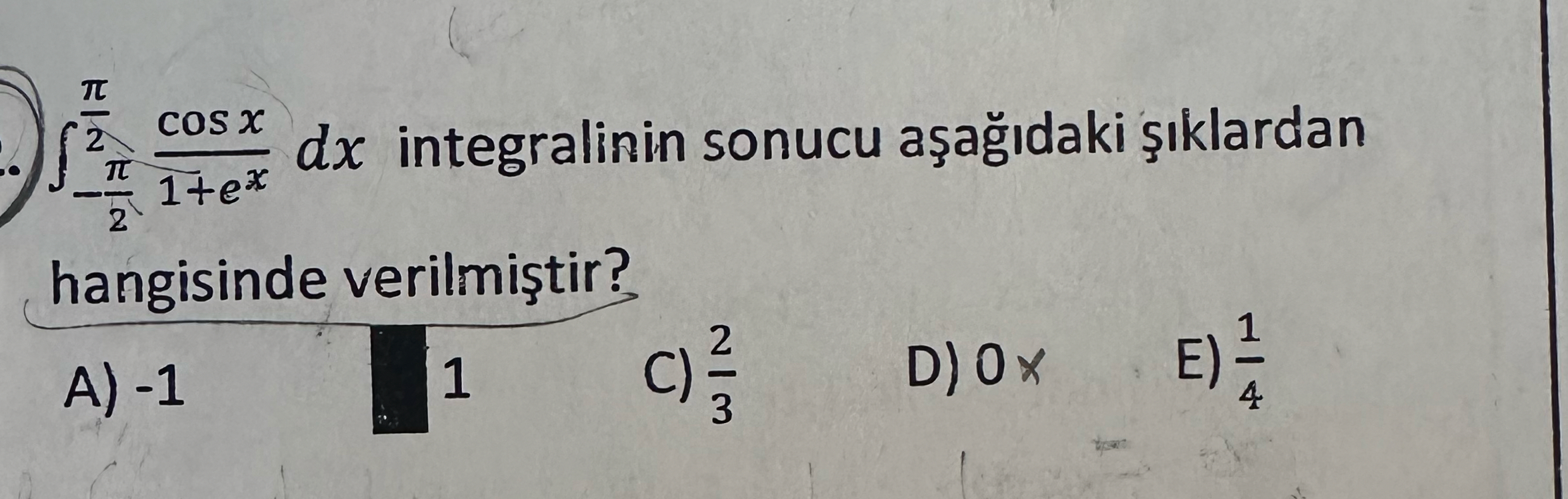 - 2 2 c o s x 1 + e x d x integralinin sonucu a a
