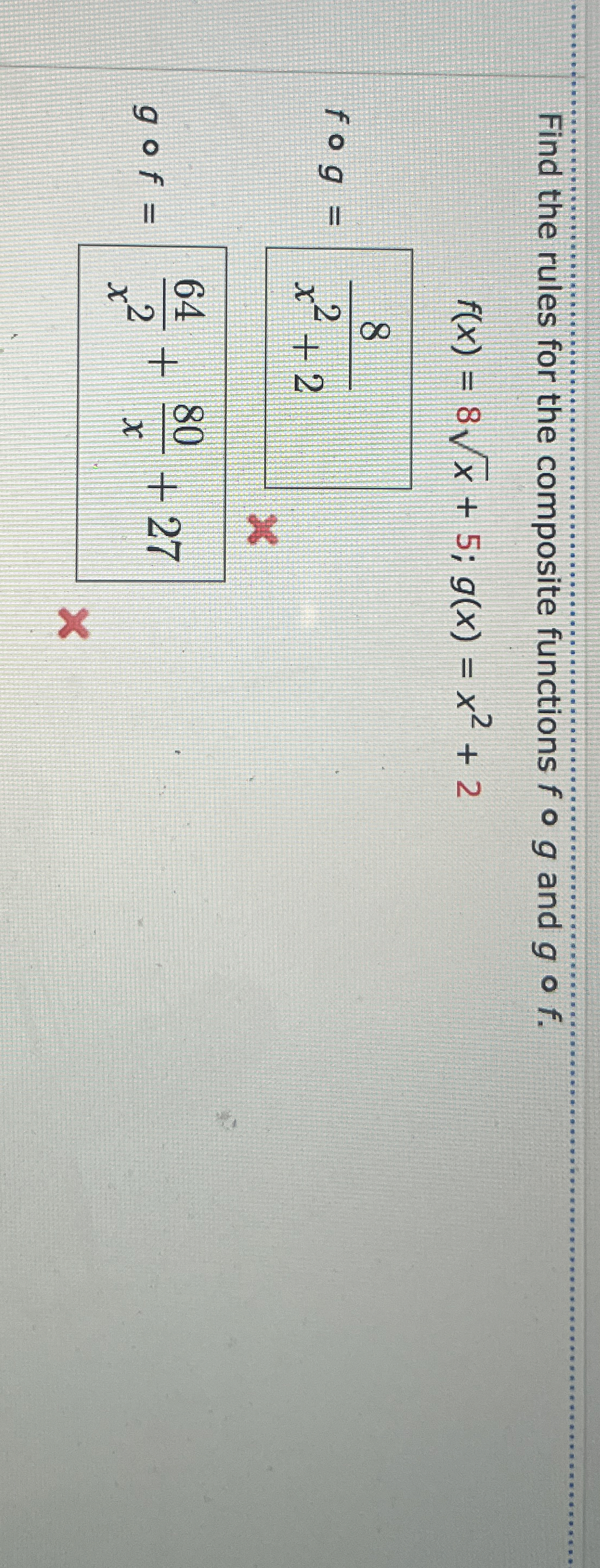 Find the rules for the composite functions f @ g