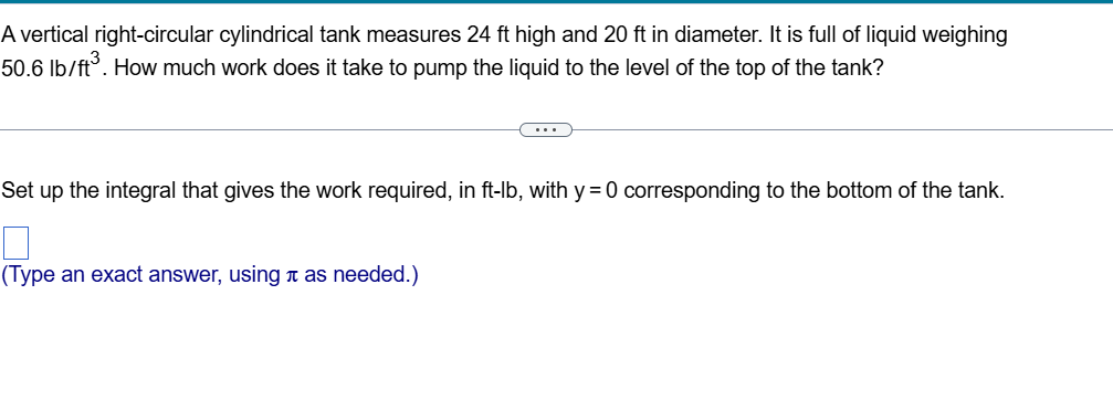Set up the integral that gives the work required,