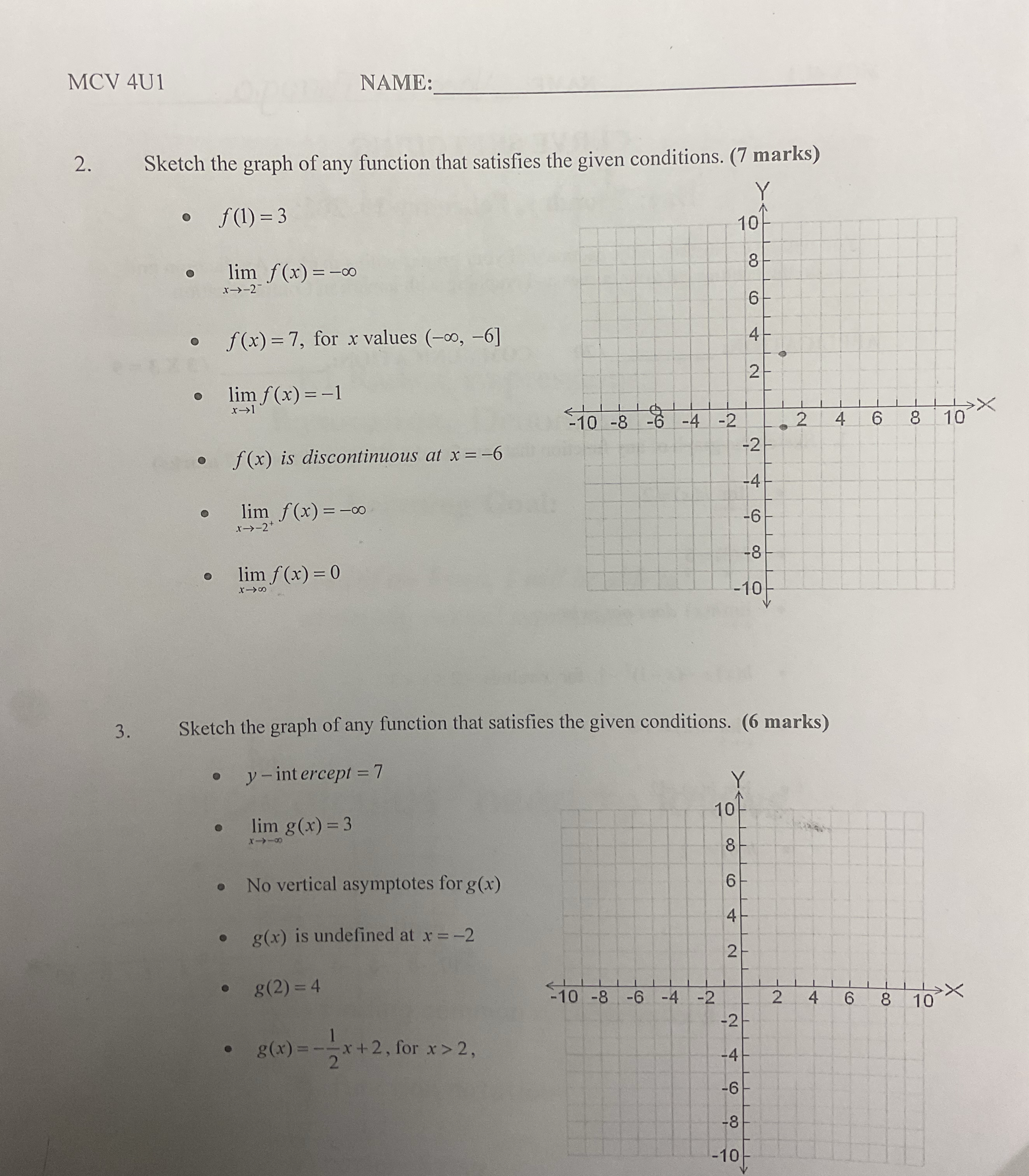 MCV 4 U 1 NAME 2 . Sketch the graph of any