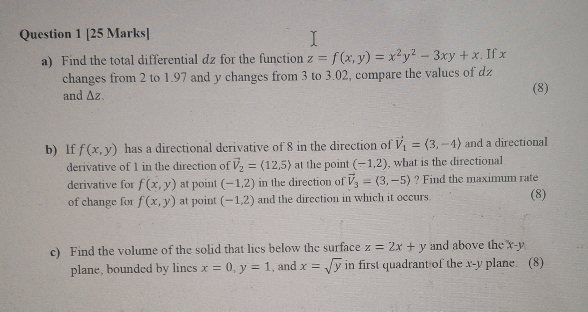 Question 1 [ 2 5 Marks ] a ) Find the total