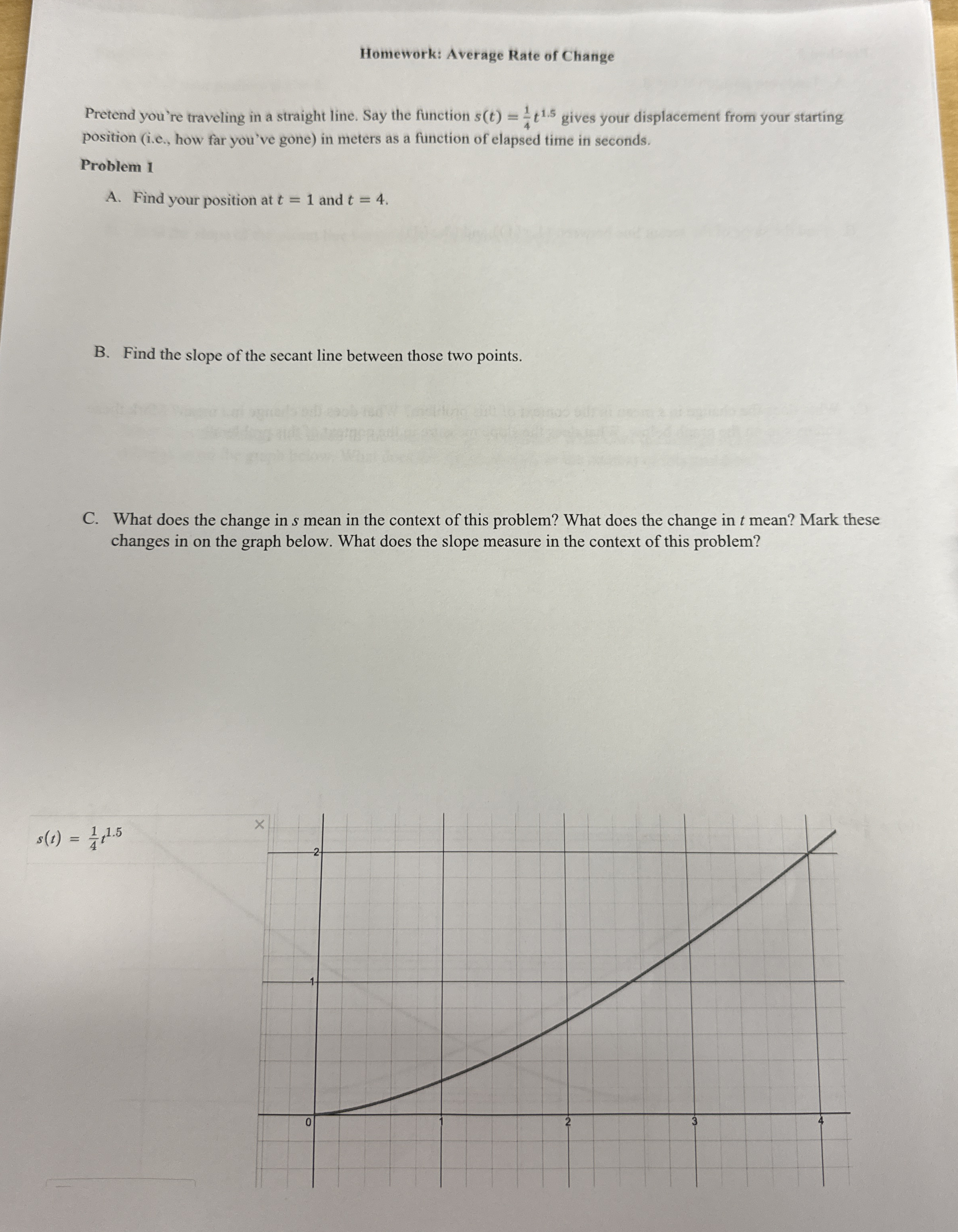 Homework: Average Rate of Change Pretend you're