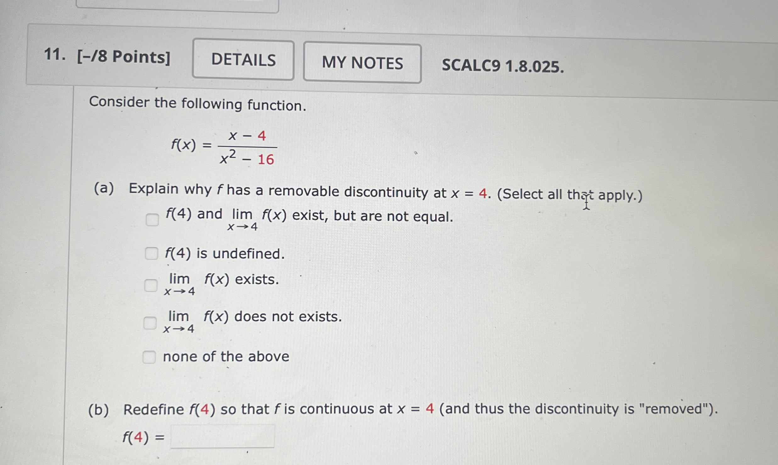 [ - / 8 Points ] SCALC 9 1 . 8 . 0 2 5 . Consider