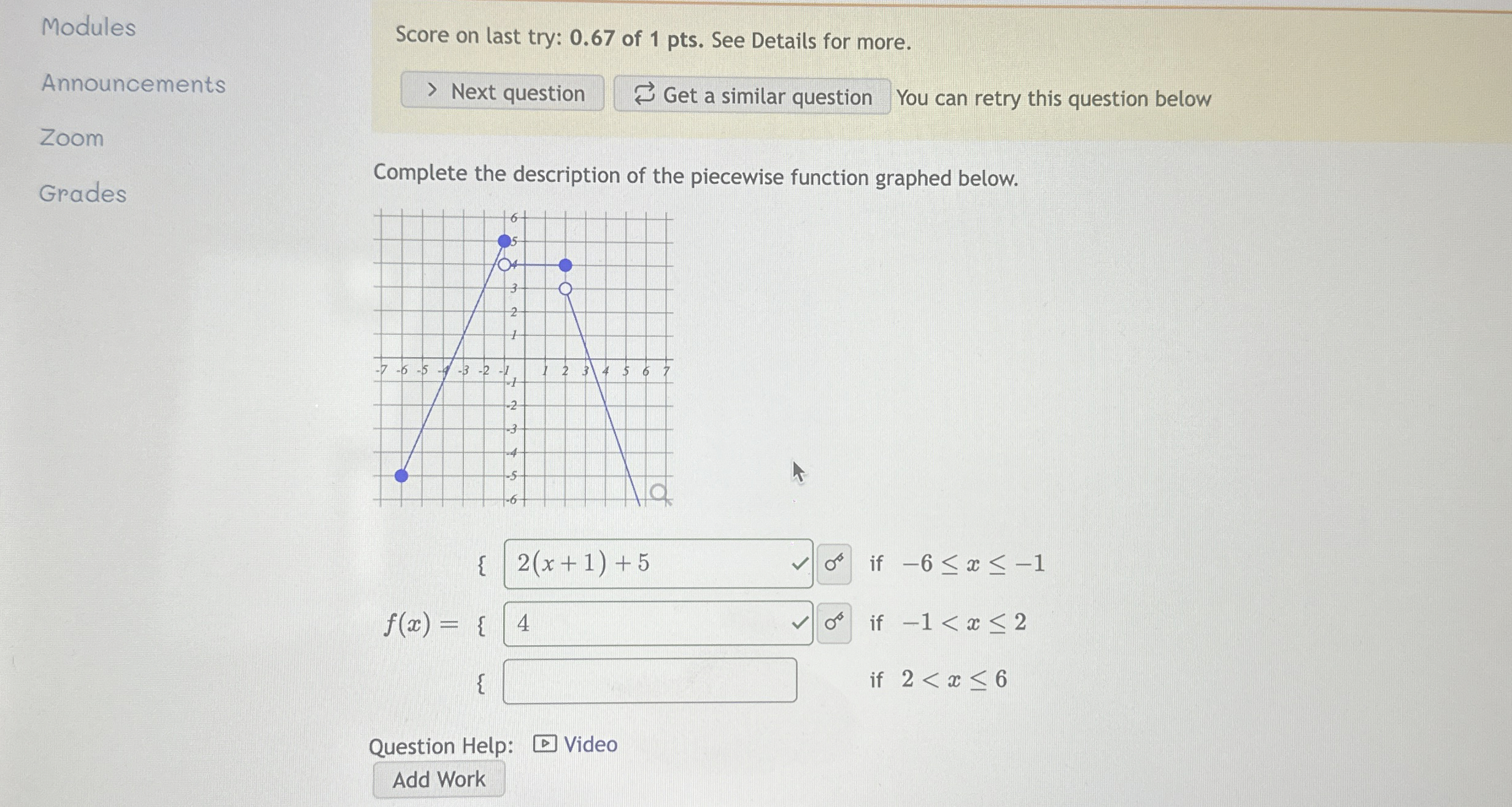 Modules Announcements Zoom Grades Score on last