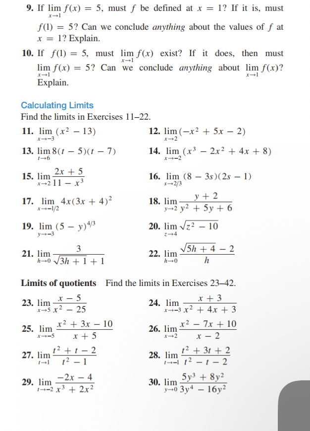 If lim x 1 f ( x ) = 5 , must f be defined at x =