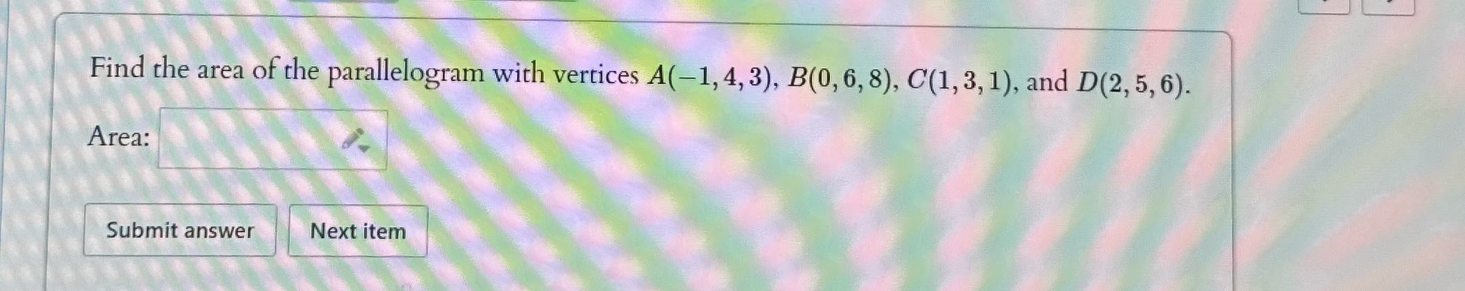 Find the area of the parallelogram with vertices
